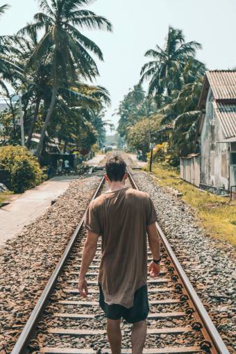 track man  walking  tracks  train  transport  alone  summer