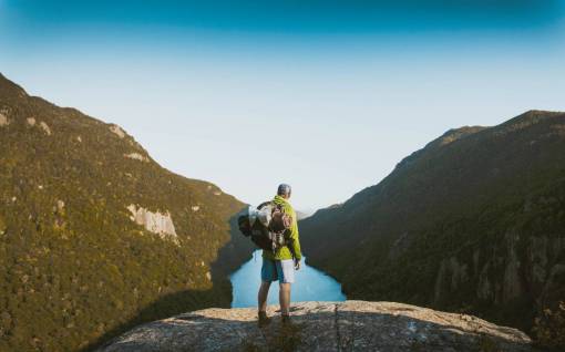 backpacking nature  mountains  trees  river  sky  people  man
