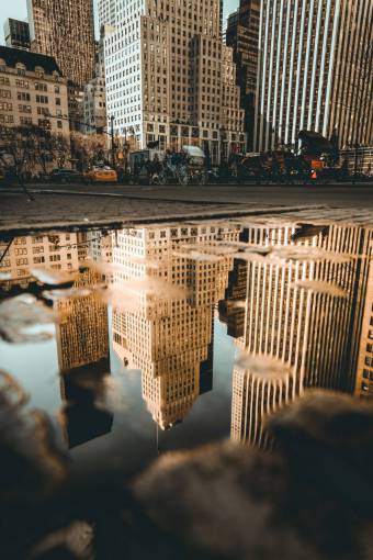 city life cityscape architecture new york;pond;reflection building exterior skyscraper built structure