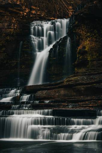 fall waterfall nature object forest outdoors rock water