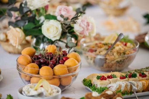 banquet cherries  bowl  peach  banquet  appetizer 