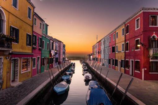 sunset Cityscape of Burano, Venice, Italy