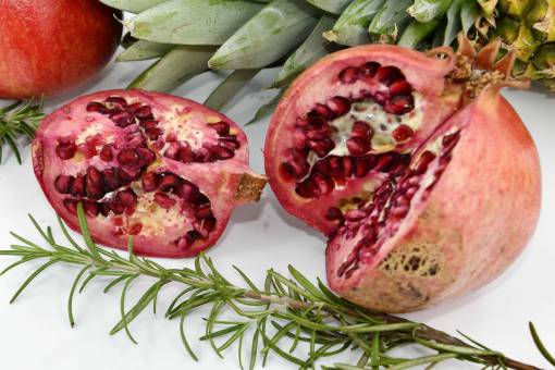 crossing cross section pomegranate kernel twig fruit rosemary produce delicious