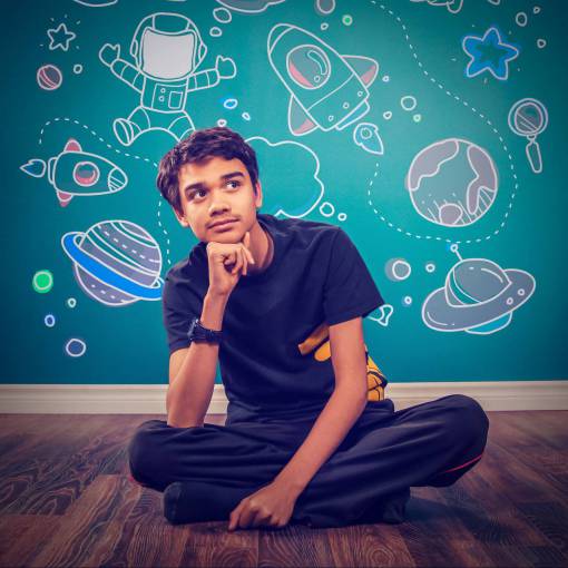 smiling Smart young man thinking