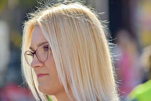 blonde hair glamour eyeglasses pretty attractive makeup smile hairstyle