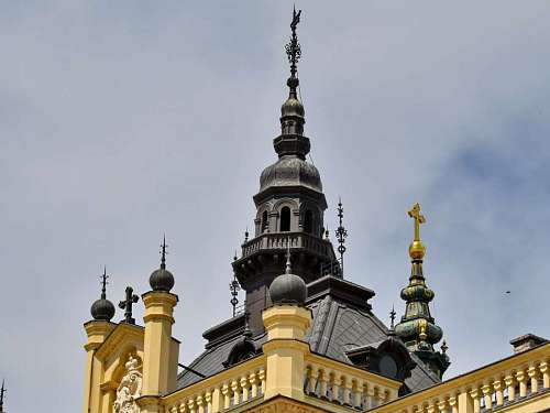 baroque-style christianity monastery baroque tower church cross rooftop orthodox serbia dome roof