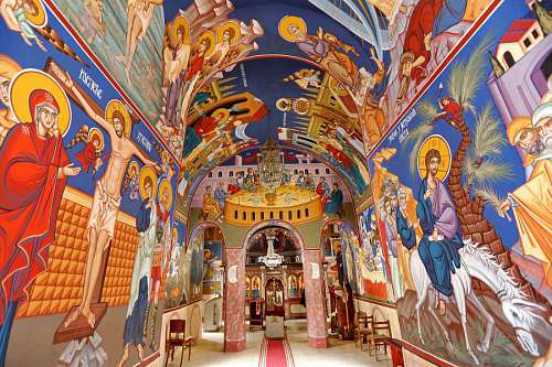 arts-culture-and-entertainment christianity mural fine christ interior orthodox church cathedral arts saint architecture