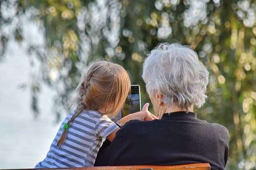 granddaughter grandmother granddaughter happy phone entertainment outdoors mobile season enjoyment summer