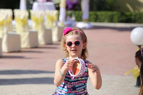 friendly-dog playful dancer dancing pretty children sunglasses friendly child