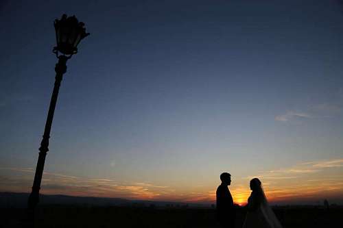 union silueta puesta de sol noche romántica mujer unión amanecer iluminación permanente