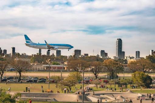 non-urban-scene Commercial Airplane Landing at Jorge Newbery Airport in Buenos Aires, Argentina
