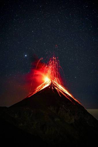 landscape Volcano Erupting at Night Under a Starry Sky in Guatemala ? Dramatic Natural Spectacle
