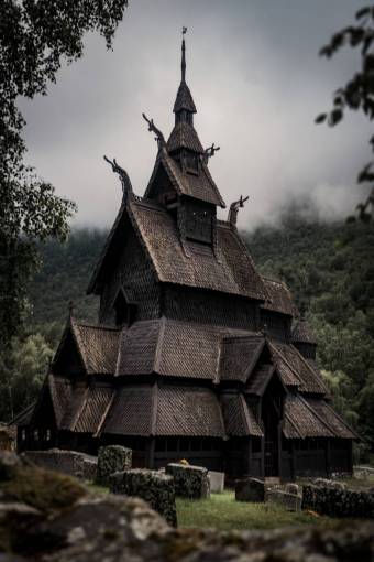 monument Borgund Church in Norway or Black Church
