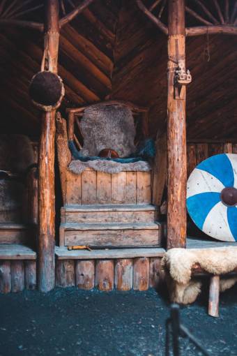 historical-architecture Old wooden Viking throne
