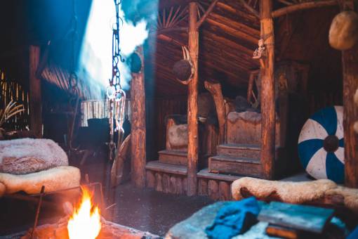historical-architecture Old wooden Viking throne