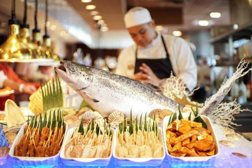 healthy-lifestyle Salmon meals in a restaurant