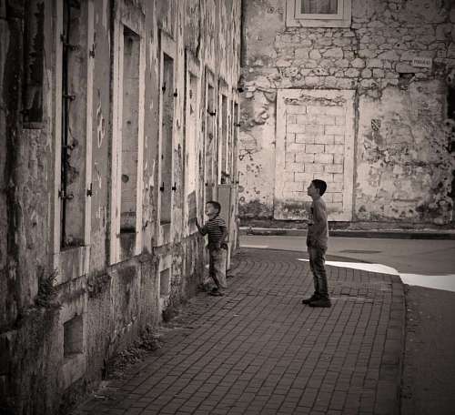 abandoned abandoned street building children alley urban sidewalk ruin monochrome area