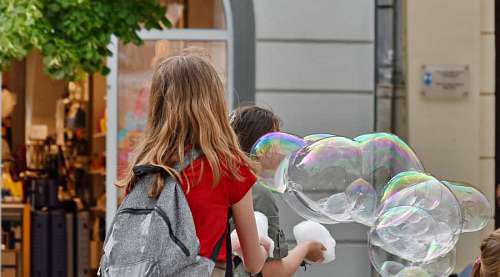 30-years-old bubble schoolgirl happiness child children portrait street