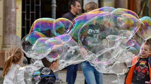 30-years-old childhood bubble children play street motion child fun