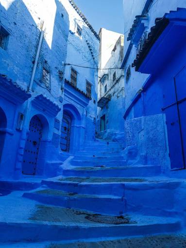non-urban-scene Blue Street in Morocco with Traditional Architecture