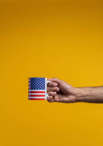 white Coffee Cup with American Flag Design, 4th of July Independence Day with Joy and Patriotism
