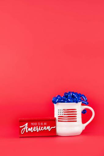 white Coffee Cup with American Flag Design, 4th of July Independence Day with Joy and Patriotism
