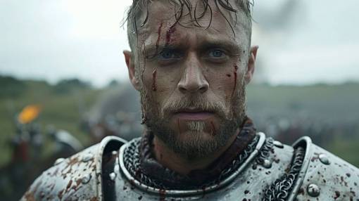 portrait Portrait of a medieval warrior during battle with blood on his face