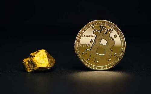 web Moneda de Bitcoin con pepita de oro