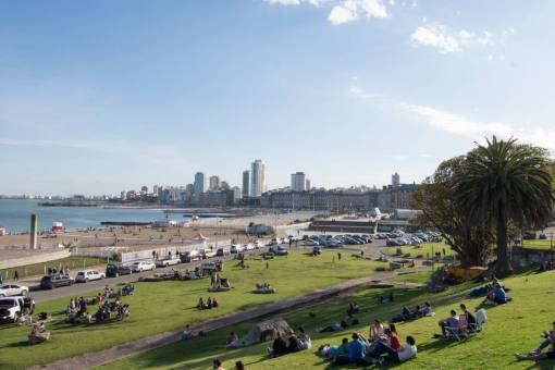 park Cityscape of Mar del Plata City at Sunset