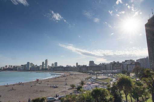 park Cityscape of Mar del Plata City at Sunset