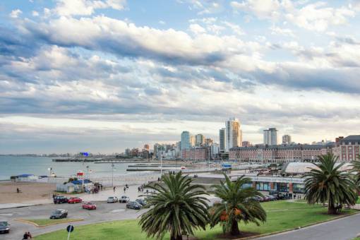 park Cityscape of Mar del Plata City at Sunset