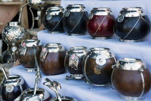 marketing Yerba Mate cups displayed for Sale in a Market Stall