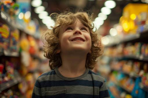 happy Child with a happy face in a toy store