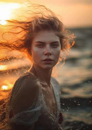 happy Young woman on the beach with hair in the wind