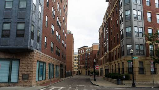 sidewalk alley  city  street  downtown  brick  buildings  deserted