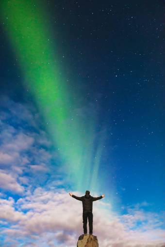 worship aurora  green  light  atmosphere  sky  stars  clouds