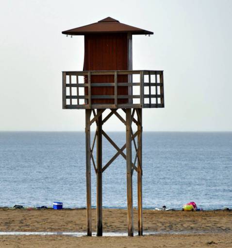 costera playa, salvavidas, torre, agua del océano, orilla del mar