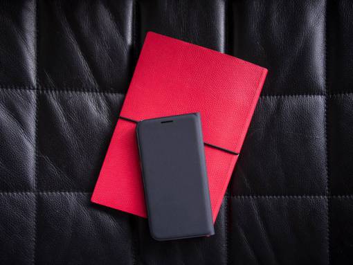cuaderno Funda de cuero negra para teléfono, cuaderno, diario rojo