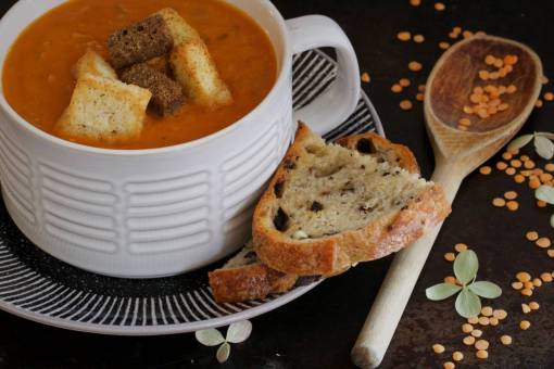 spoon-with-coffee bowl  soup  food  bread  cup  mug  lentils