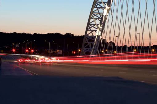 trail motion  city  lights  traffic  bridge  cars  horizon