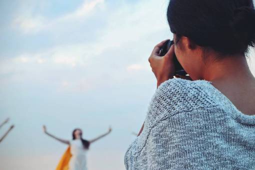 las leas gente, mujer, cámara, fotógrafo, fotografía, lente, nubes