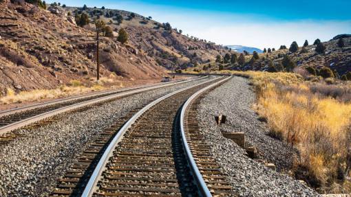track railway  track  mountain  valley  trees  plant  grass
