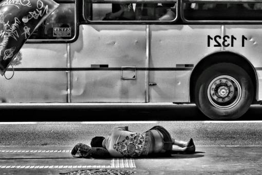 homelessness road  street  vehicle  bus  transportation  people  sleeping