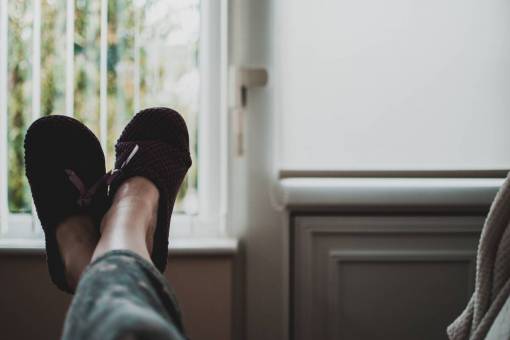 feet woman  wearing  slippers  relax  chilled  house  home