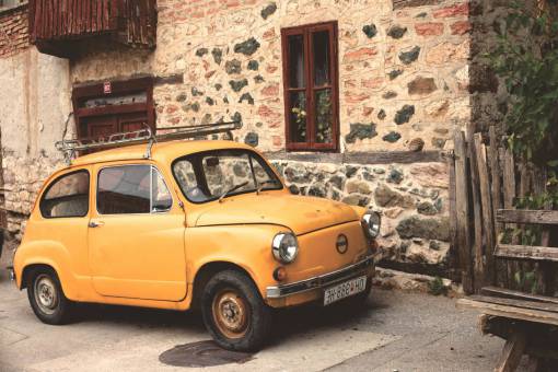 village yellow  car  vintage  city  town  village  house
