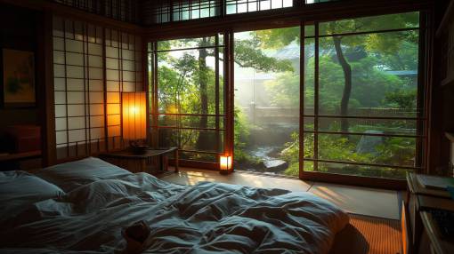 serene-people Interior of a Japanese room with a view of the garden