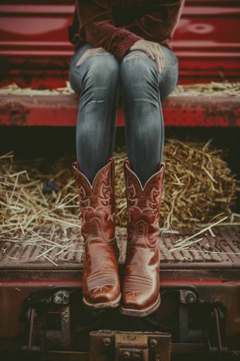 one-young-woman-only woman  leather  Texas boots  jeans  fashion  boots  casual  western  style  outfit  denim  footwear  trendy  attire  rugged  
