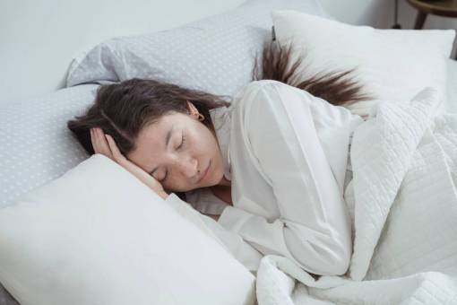 noche retrato, de, un, mujer, sueño, en cama