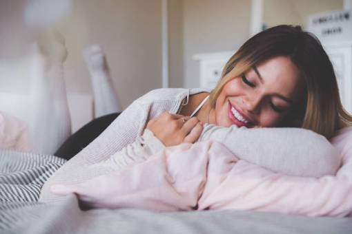 noche retrato, de, un, mujer, sueño, en cama