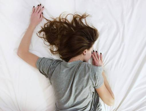 noche retrato, de, un, mujer, sueño, en cama